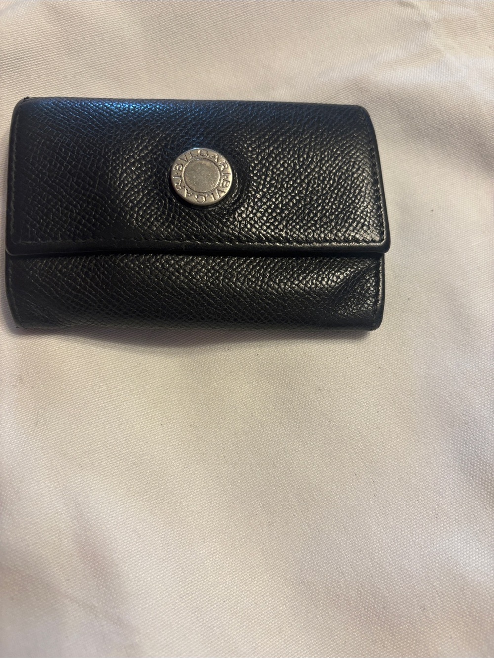 Bulgari Black Leather Key & Card Holder with Silver Tone Logo Button - Picture 16 of 16